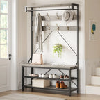 72" Entryway Hall Tree with Shoe Bench, 8 Hooks and Storage Shelves