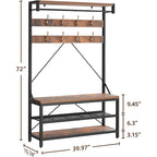 72" Entryway Hall Tree with Shoe Bench, 8 Hooks and Storage Shelves