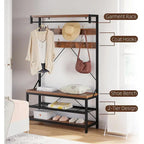 72" Entryway Hall Tree with Shoe Bench, 8 Hooks and Storage Shelves