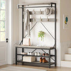 72" Entryway Hall Tree with Shoe Bench, 8 Hooks and Storage Shelves
