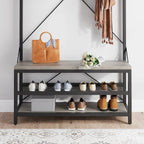 72" Entryway Hall Tree with Shoe Bench, 8 Hooks and Storage Shelves
