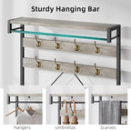72" Entryway Hall Tree with Shoe Bench, 8 Hooks and Storage Shelves