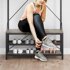 72" Entryway Hall Tree with Shoe Bench, 8 Hooks and Storage Shelves