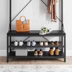 72" Entryway Hall Tree with Shoe Bench, 8 Hooks and Storage Shelves
