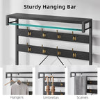 72" Entryway Hall Tree with Shoe Bench, 8 Hooks and Storage Shelves
