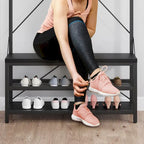 72" Entryway Hall Tree with Shoe Bench, 8 Hooks and Storage Shelves