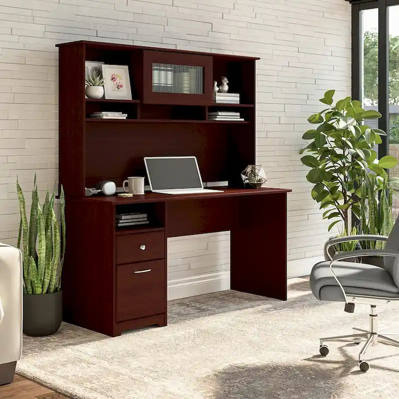 60W Computer Desk with Hutch