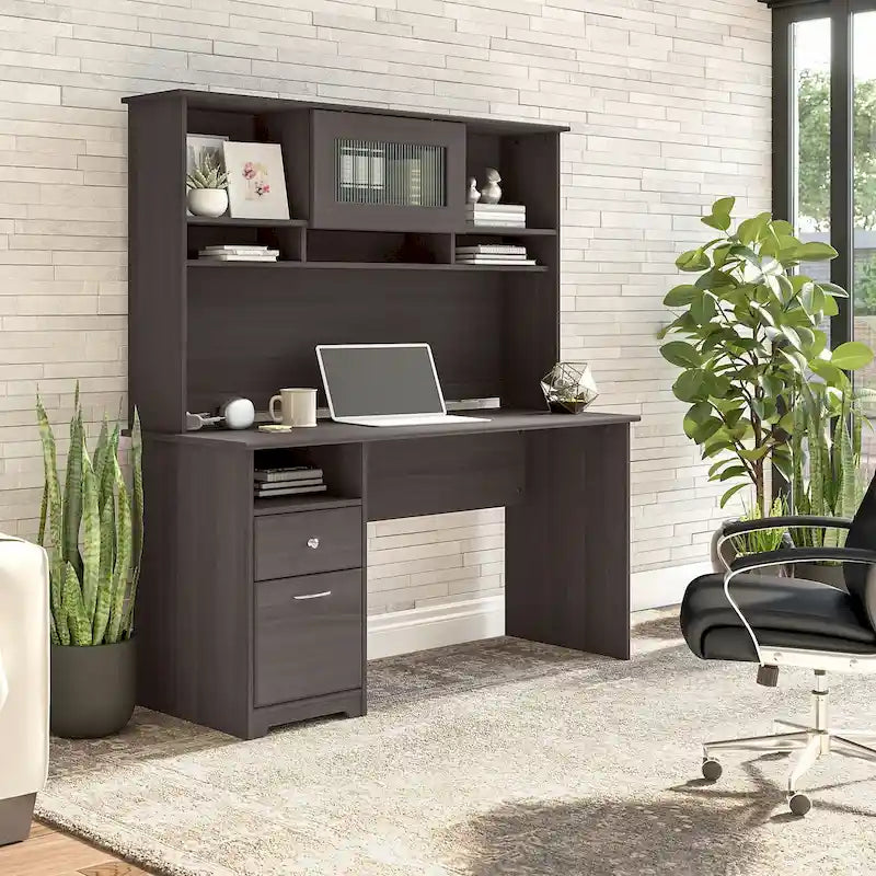 60W Computer Desk with Hutch