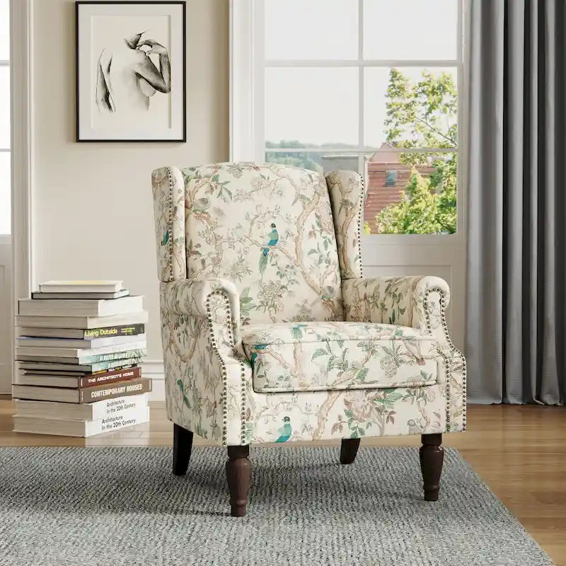 Wingback Accent Chair with Nailhead Trim