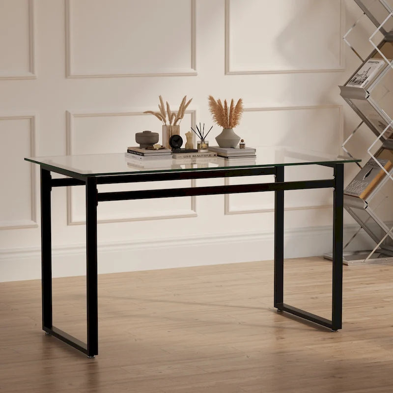 Mesa de jantar retangular de vidro para 4 a 6 pessoas