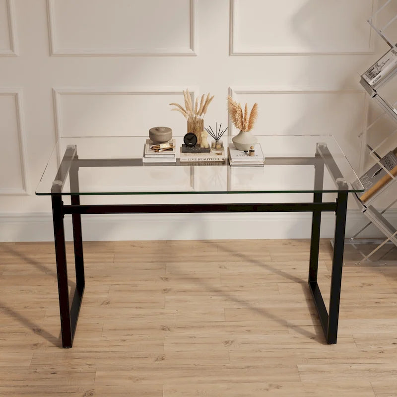 Mesa de jantar retangular de vidro para 4 a 6 pessoas