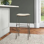 Cream Fabric Saddle Counter & Bar Stool with Gold Metal Frame