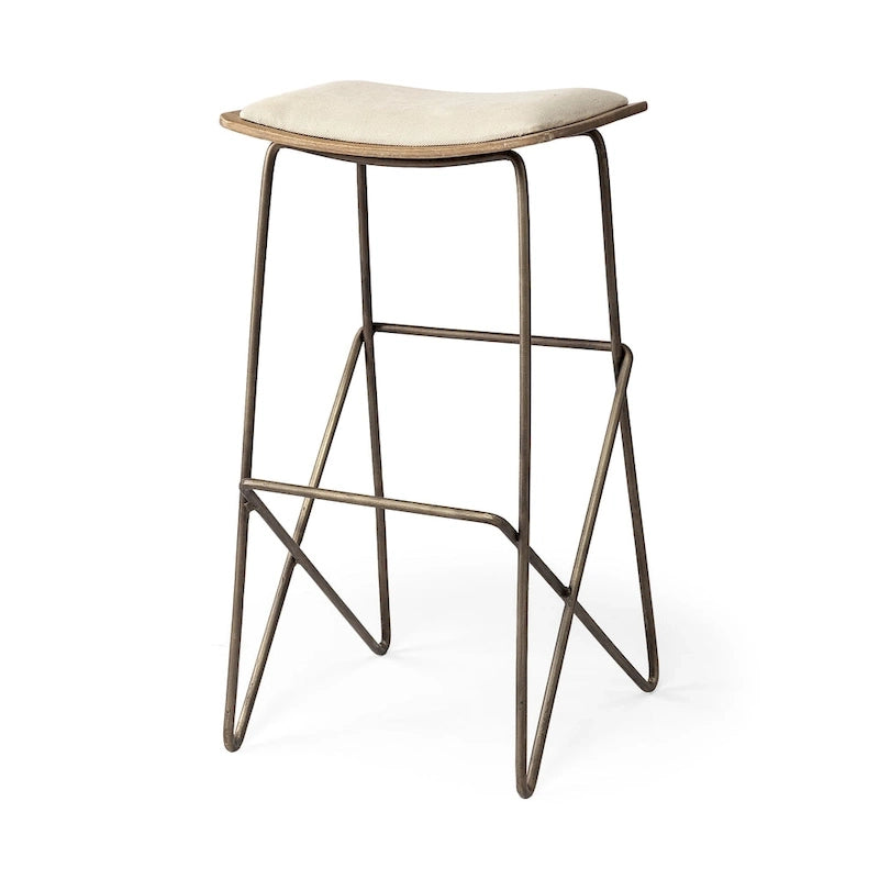 Cream Fabric Saddle Counter & Bar Stool with Gold Metal Frame