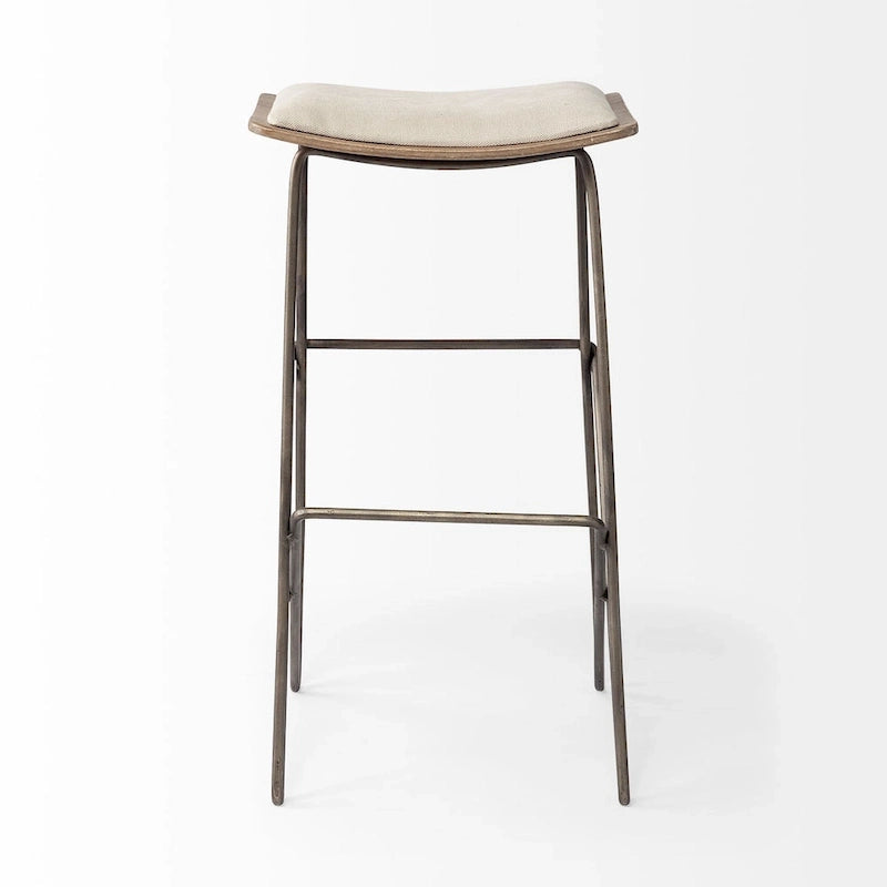 Cream Fabric Saddle Counter & Bar Stool with Gold Metal Frame