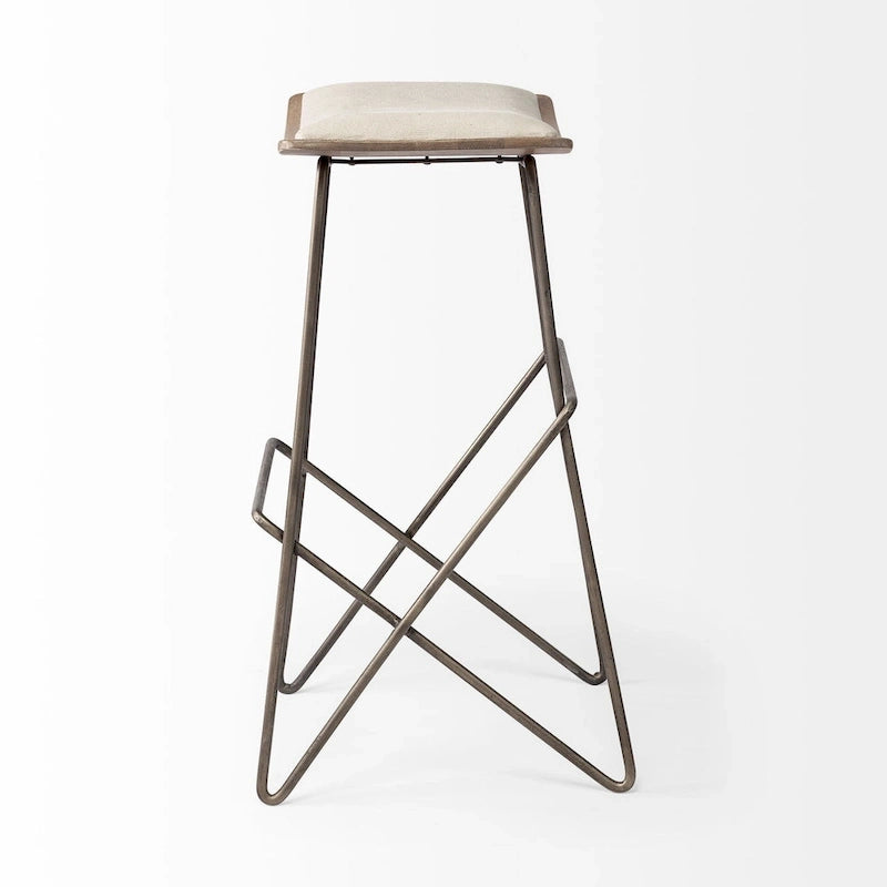 Cream Fabric Saddle Counter & Bar Stool with Gold Metal Frame