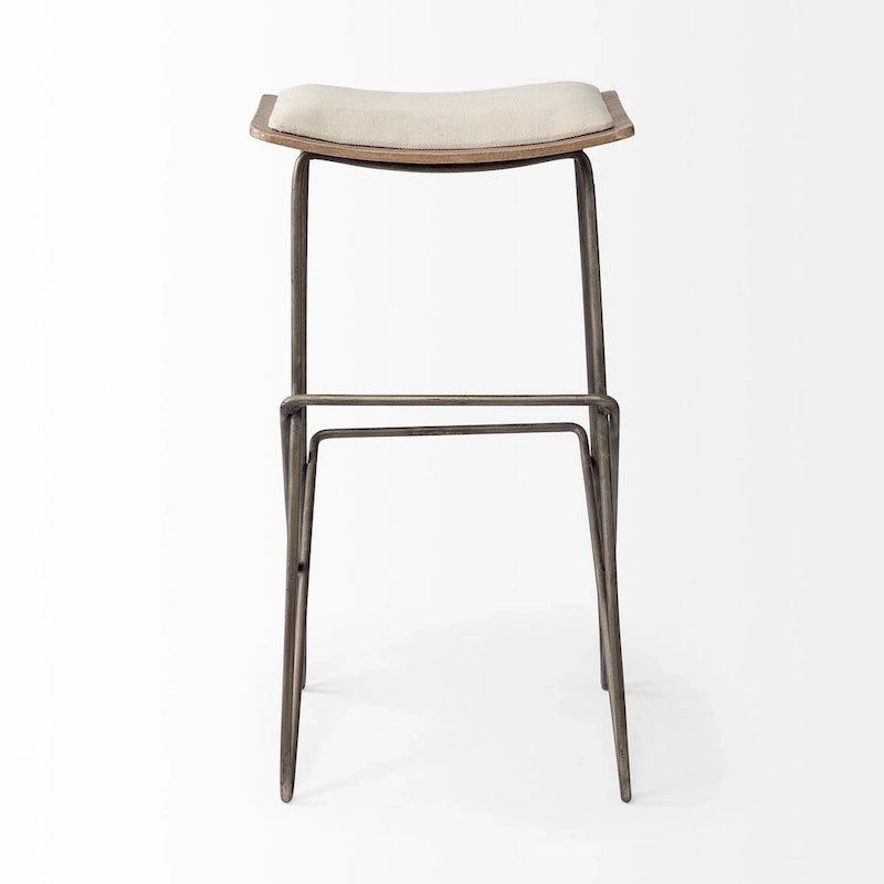 Cream Fabric Saddle Counter & Bar Stool with Gold Metal Frame