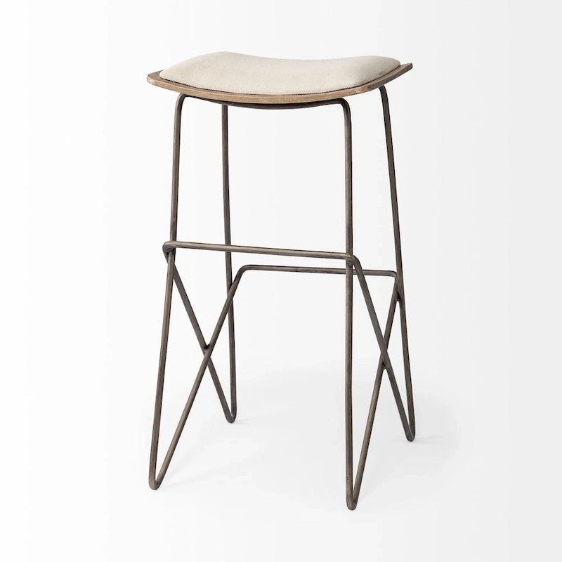 Cream Fabric Saddle Counter & Bar Stool with Gold Metal Frame