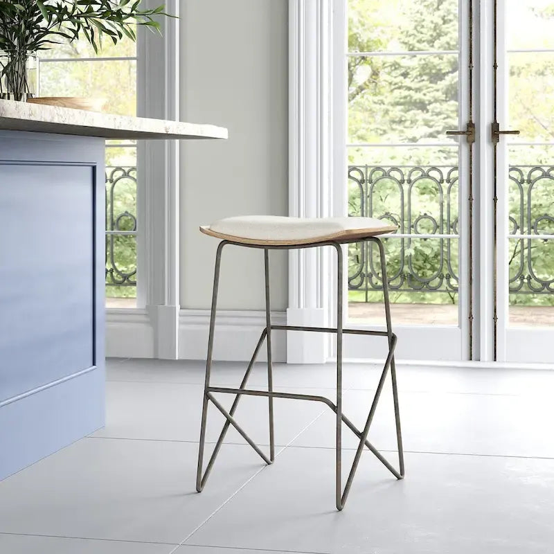 Cream Fabric Saddle Counter & Bar Stool with Gold Metal Frame