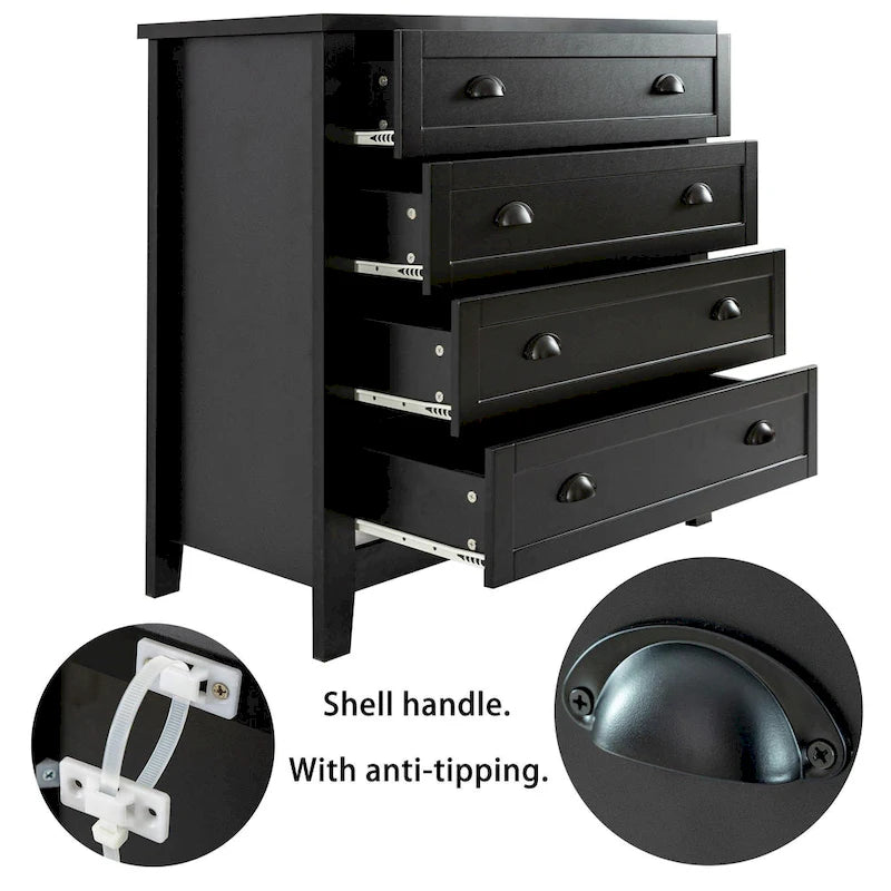 4/6 Drawer Dresser with Solid Wood Frame and Retro Design