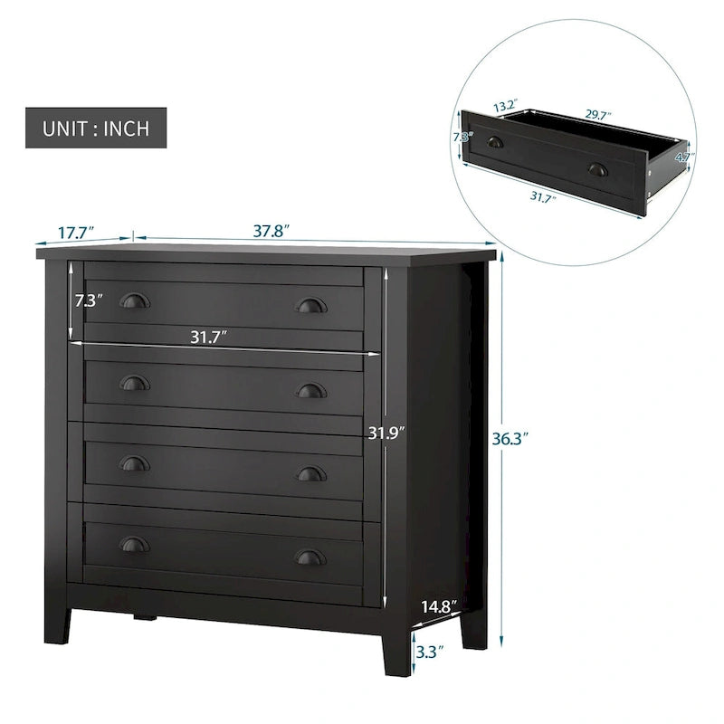 4/6 Drawer Dresser with Solid Wood Frame and Retro Design