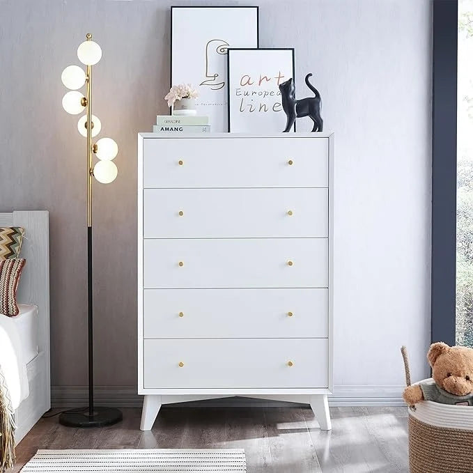 Cómoda com 5 gavetas e pernas de estilo moderno de meados do século