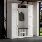 Hall Tree Bench with Coat Rack and Storage Baskets