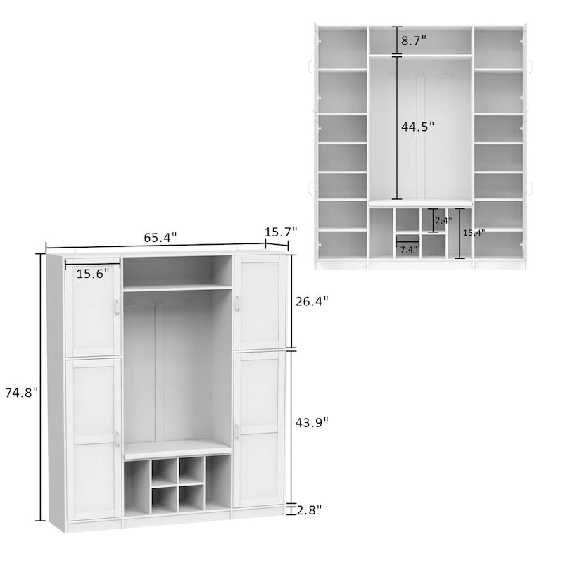 Hall Tree Bench with Coat Rack and Storage Baskets