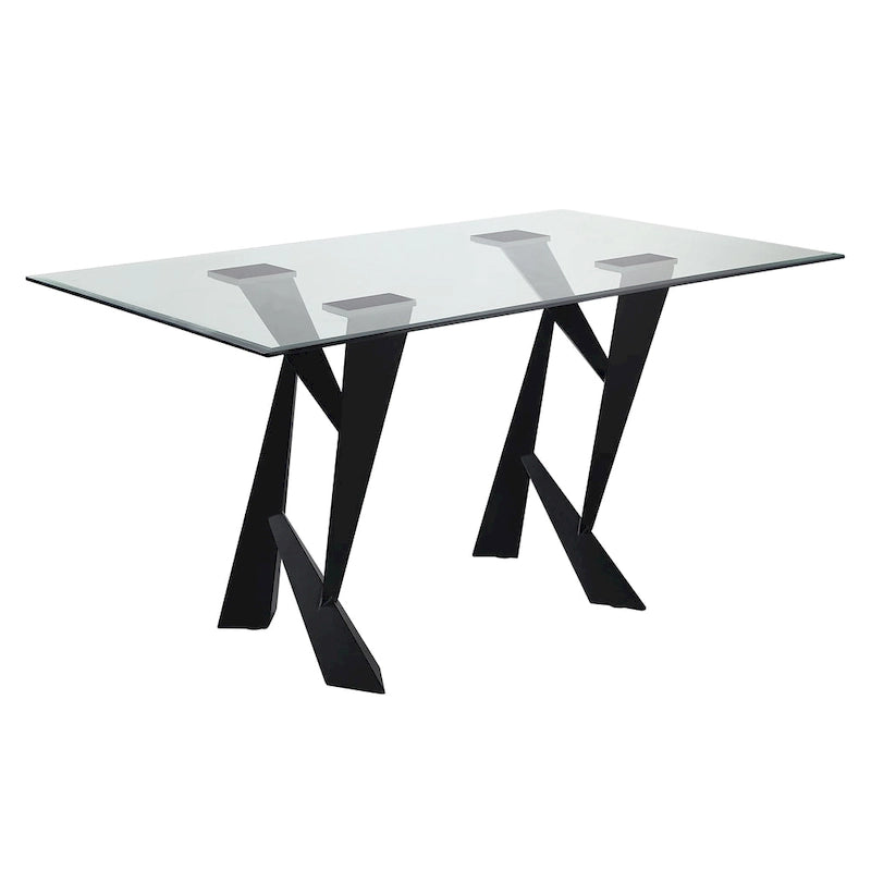 Modern Black Glass Top Dining Table, 58 Inch