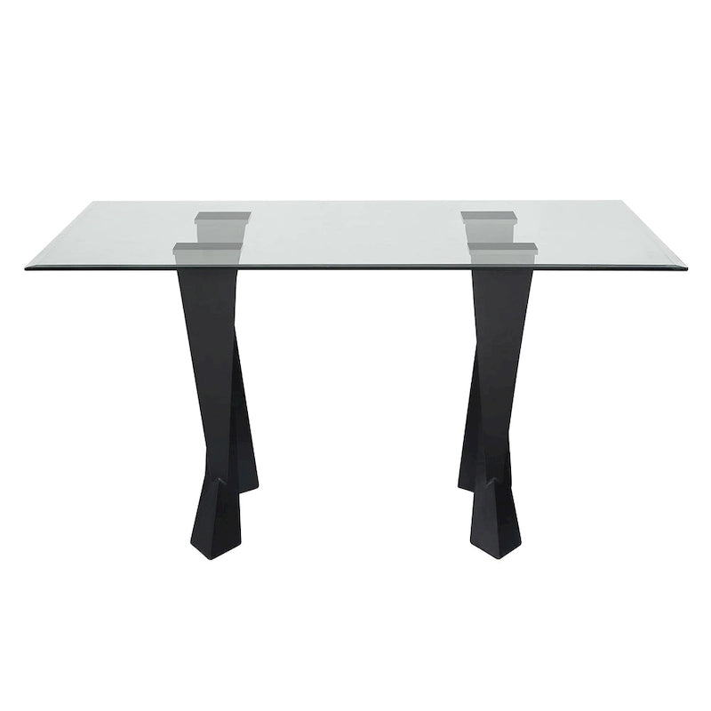 Modern Black Glass Top Dining Table, 58 Inch
