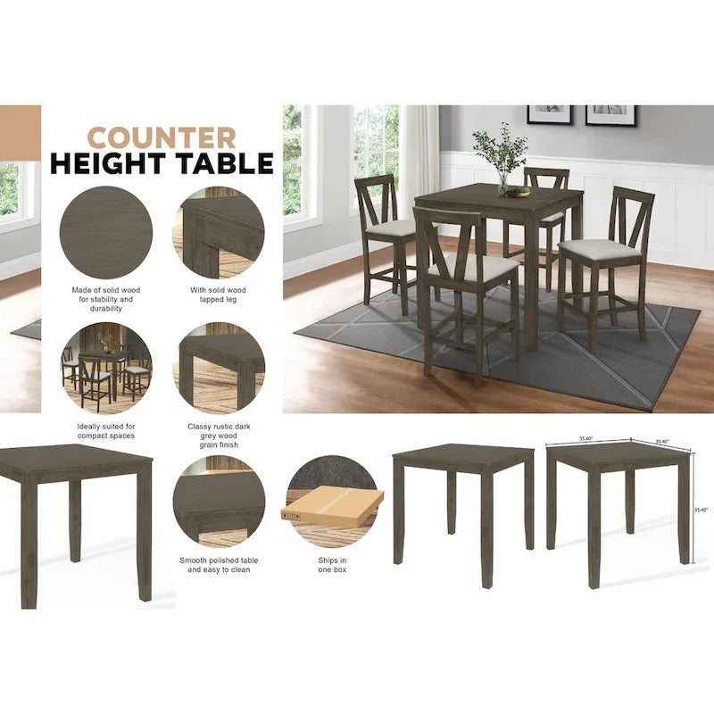 Mesa de jantar quadrada à altura de bancada - cinzenta