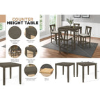 Mesa de jantar quadrada à altura de bancada - cinzenta