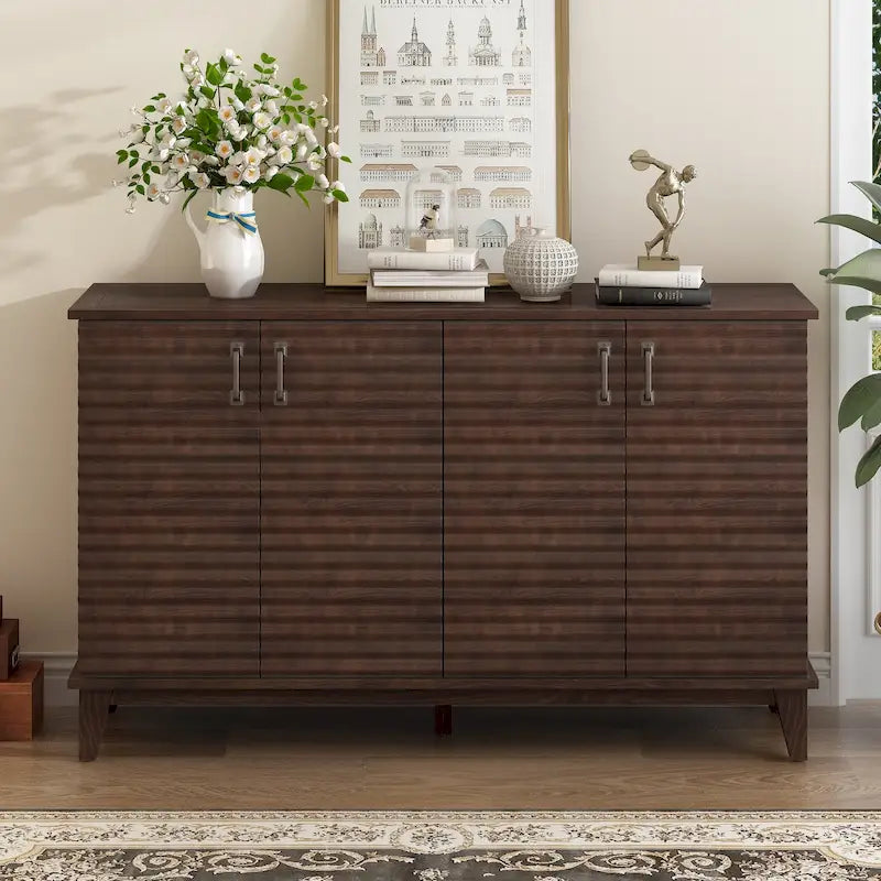 Retro Sideboard with 4 Doors, Large Storage and Adjustable Shelves