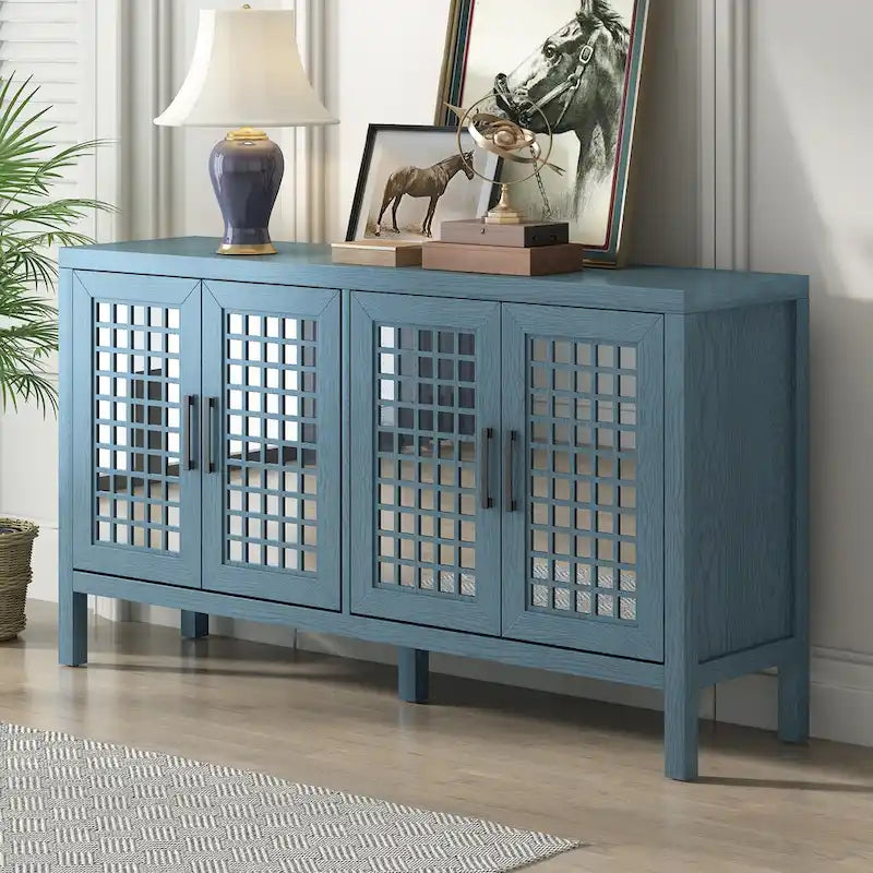 Retro Sideboard with 4 Doors, Large Storage and Adjustable Shelves