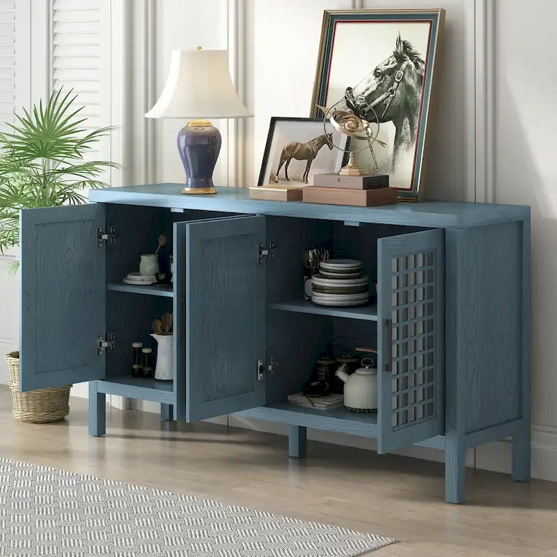 Credenza rétro con 4 ante, ampio spazio contenitore e ripiani regolabili