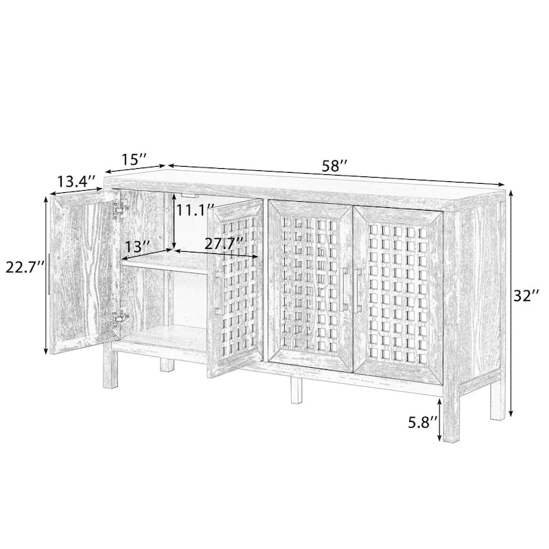 Credenza rétro con 4 ante, ampio spazio contenitore e ripiani regolabili