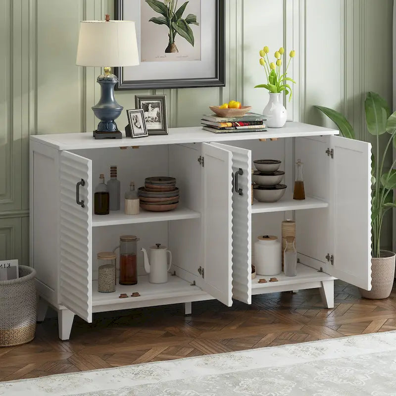 Credenza rétro con 4 ante, ampio spazio contenitore e ripiani regolabili