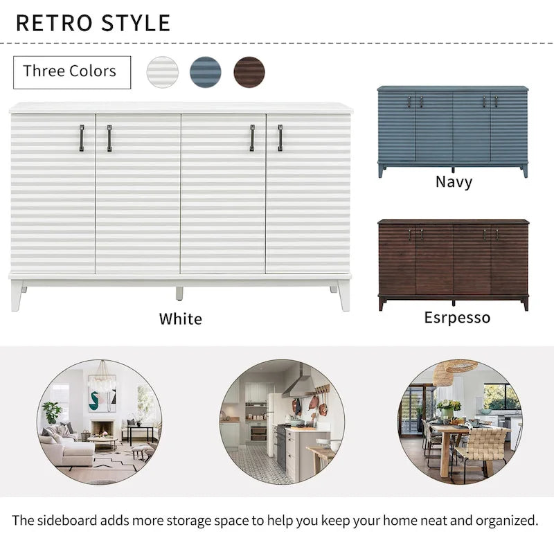 Credenza rétro con 4 ante, ampio spazio contenitore e ripiani regolabili