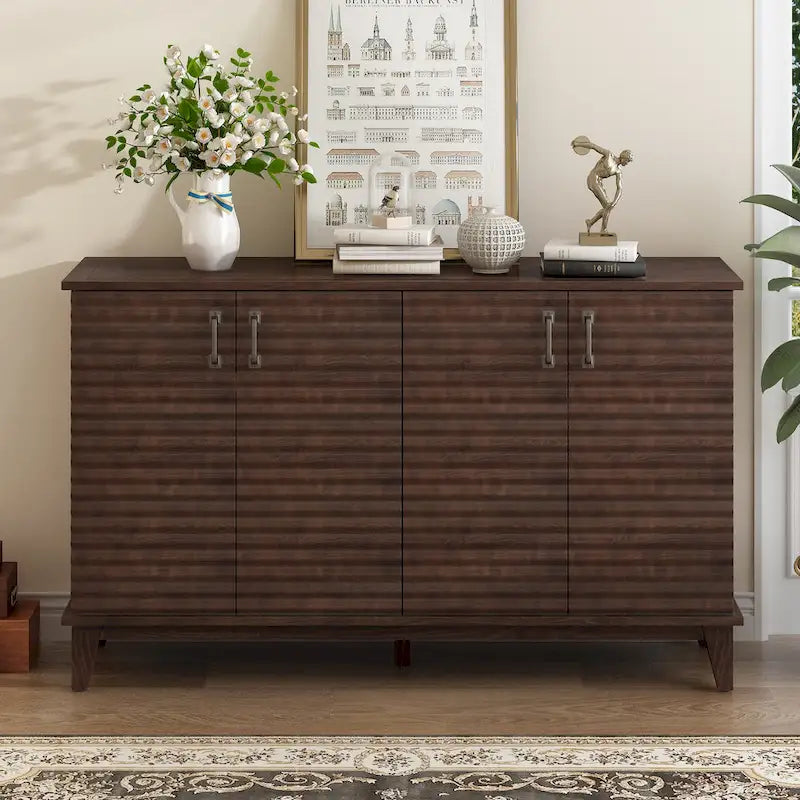 Credenza rétro con 4 ante, ampio spazio contenitore e ripiani regolabili