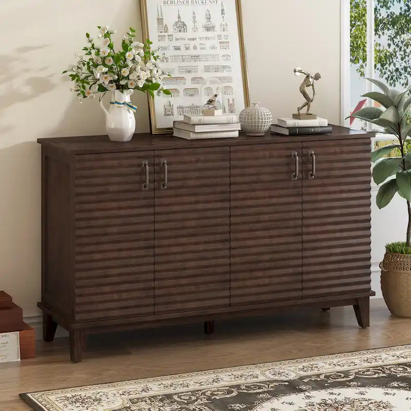 Credenza rétro con 4 ante, ampio spazio contenitore e ripiani regolabili