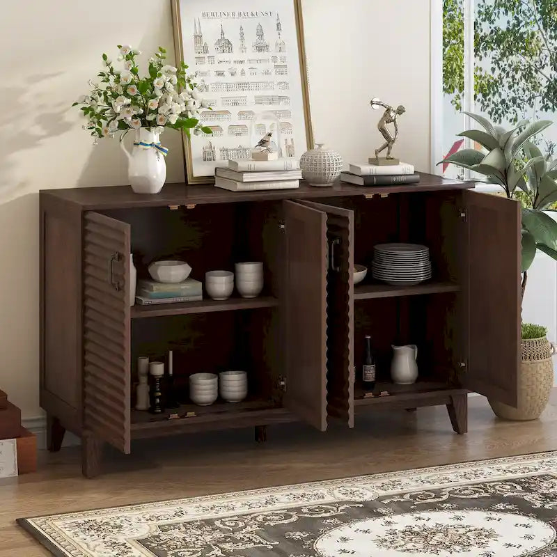 Credenza rétro con 4 ante, ampio spazio contenitore e ripiani regolabili