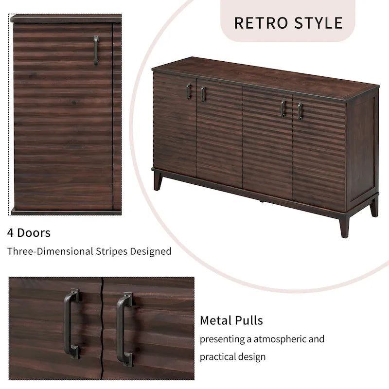 Credenza rétro con 4 ante, ampio spazio contenitore e ripiani regolabili
