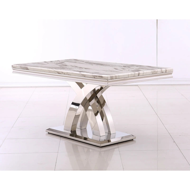 65-Inch Rectangular Dining Table with Gold-Tone Metal Base