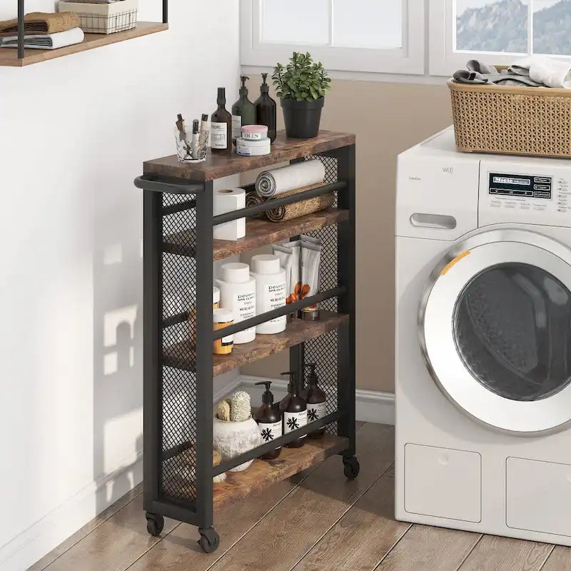 4-Tier Narrow Rolling Storage Cart with Wheels