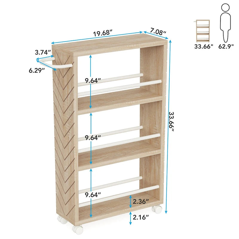 4-Tier Narrow Rolling Storage Cart with Wheels