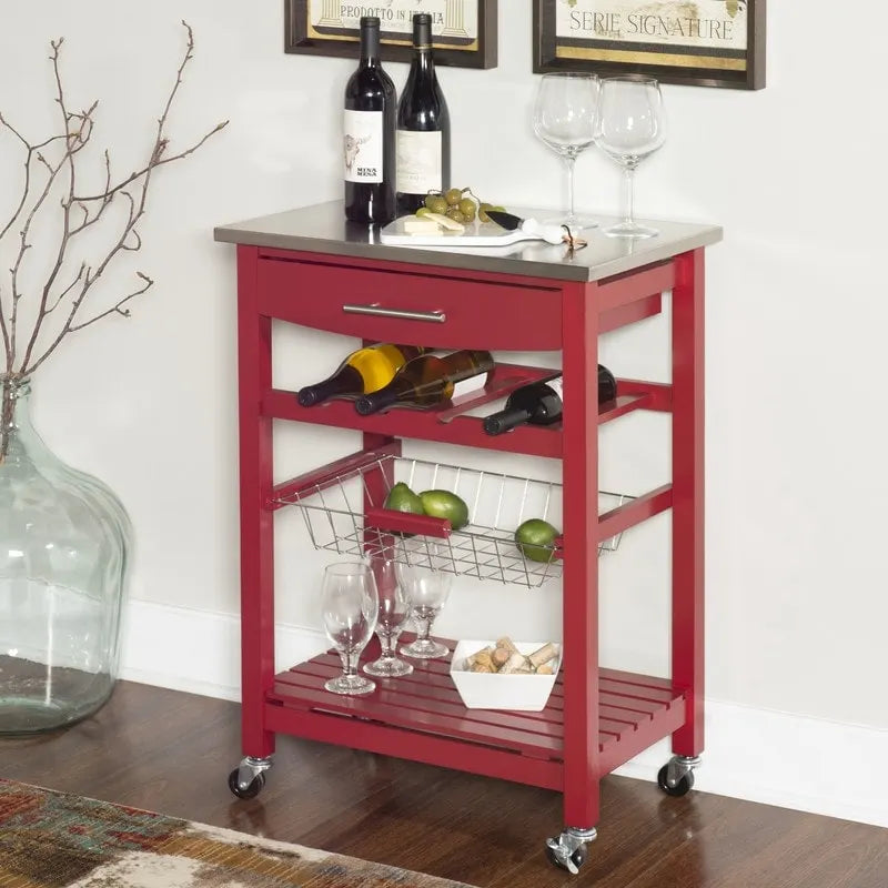 Kitchen Cart with Storage Drawer and Wine Rack