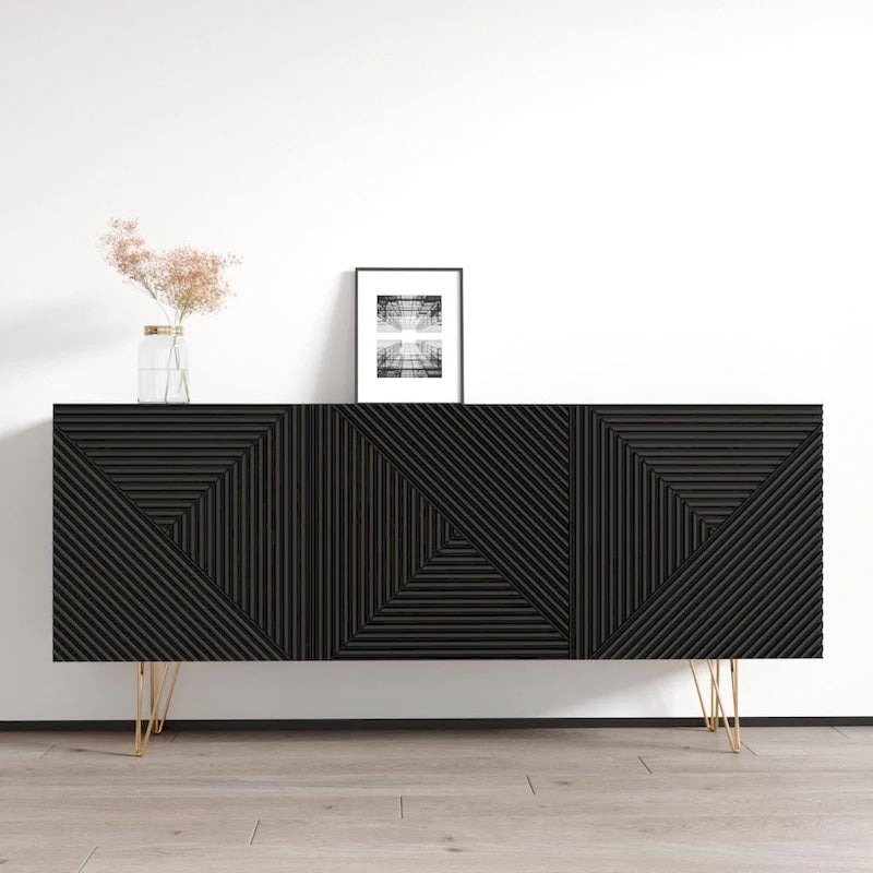 63" Modern Sideboard with High Gloss Fronts and Gold Legs