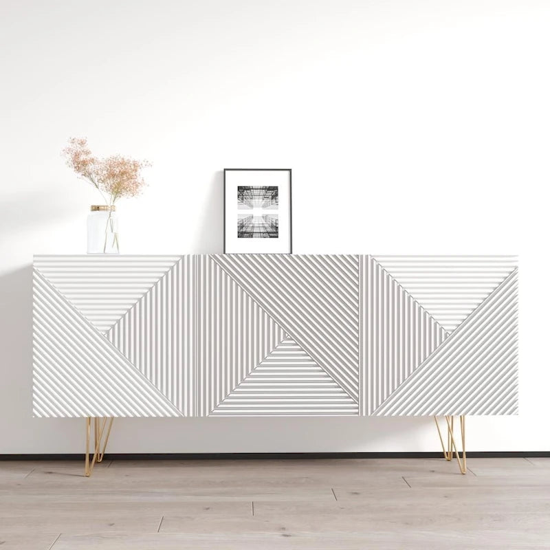 63" Modern Sideboard with High Gloss Fronts and Gold Legs