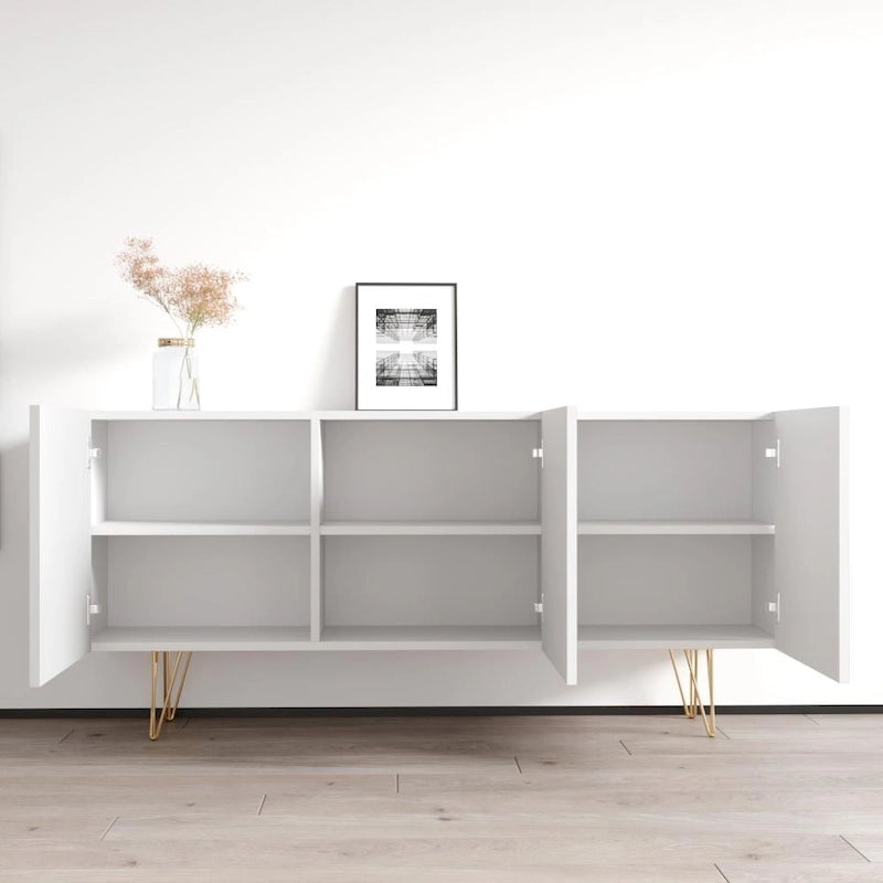 63" Modern Sideboard with High Gloss Fronts and Gold Legs