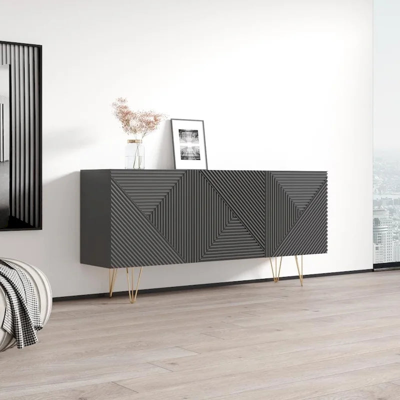 63" Modern Sideboard with High Gloss Fronts and Gold Legs