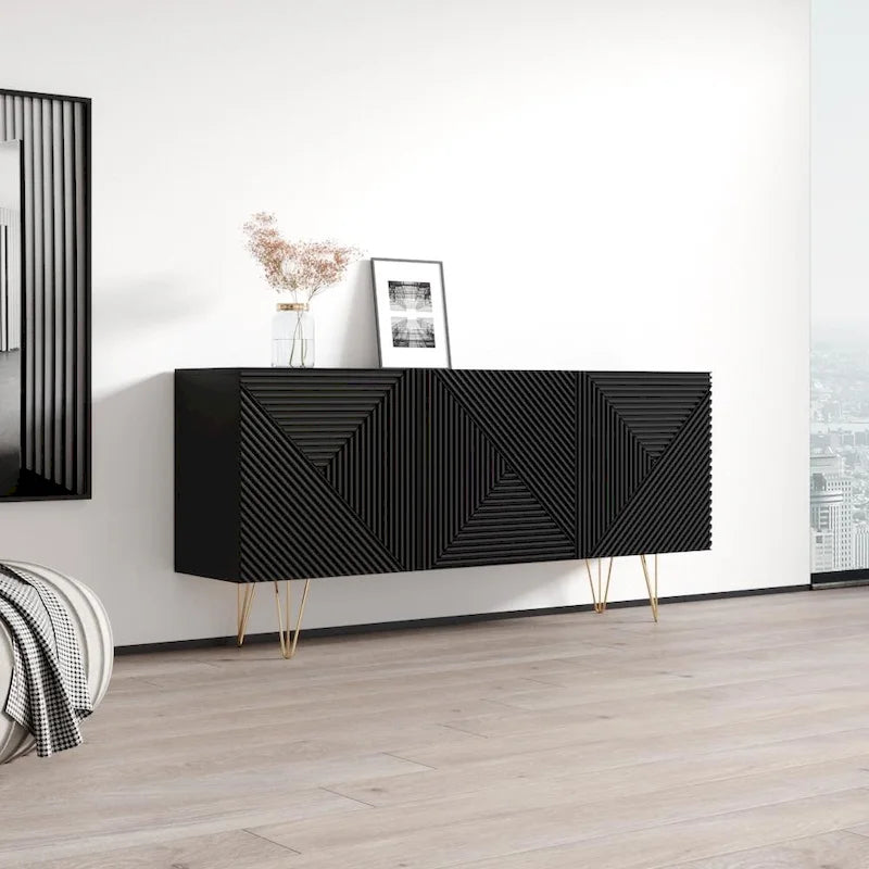 63" Modern Sideboard with High Gloss Fronts and Gold Legs